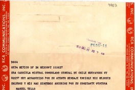 [Telegrama] 1950 dic. 11, México D. F. [a] Gabriela Mistral, New York