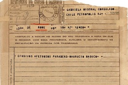[Telegrama] 1945 nov. 17, Roma, [Italia] [a] Gabriela Mistral, Petrópolis, [Brasil]