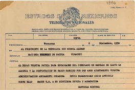 [Telegrama] 1950 dic. 2, Veracruz [a] Miguel Alemán