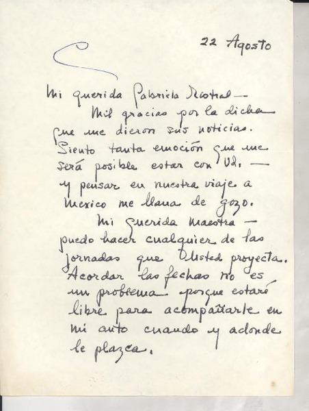 [Carta] 1948 ago. 22, New York [a] Gabriela Mistral