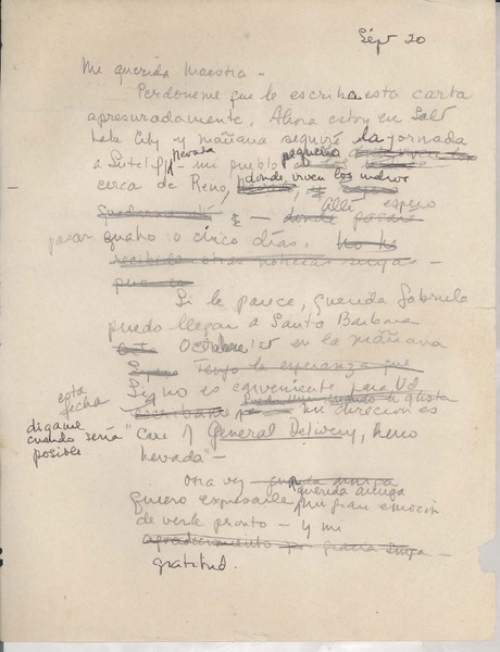 [Carta] 1948 sept. 20, New York [a] Gabriela Mistral