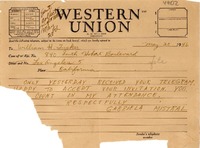 [Telegrama] 1946 May 20, [Monrovia, California, EE.UU.] [a] William H. Jucker, Los Angeles, Calif[ornia]