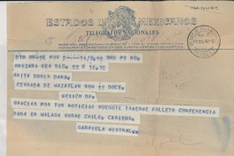 [Telegrama] 1948 dic. 29, Orizaba, México [a] Doris Dana, México D. F.
