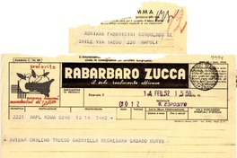[Telegrama] 1952 feb. 14, Roma [a] Adriana Fabbricini, Nápoles