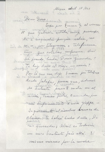 [Carta] 1949 abr. 18, México D. F. [a] Doris Dana