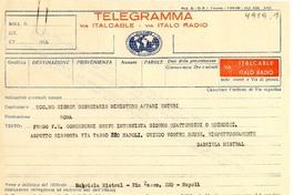 [Telegrama] [1952], Nápoles [a] Secretario Ministerio del Estero, Roma