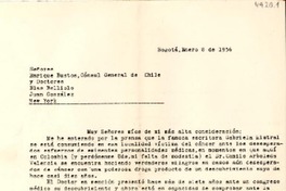 [Carta] 1956 ene. 8, Bogotá, Colombia [a] Enrique Bustos y doctores Juan Belliolo y Juan González, New York