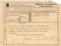 [Telegrama] 1945 nov. 15, Buenos Aires [a] Gabriela Mistral, Rio [de Janeiro]