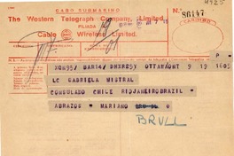 [Telegrama] 1945 nov. 19, Ottawa [a] Gabriela Mistral, Río de Janeiro, Brasil