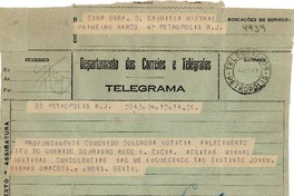 [Telegrama] 1943 ago. 15, Petrópolis, RJ, [Brasil] [a] Gabriela Mistral, Petrópolis, RJ, [Brasil]