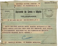 [Telegrama] 1943 ago. 14, Río de Janeiro [a] Gabriela Mistral, Petrópolis