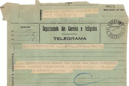 [Telegrama] 1943 ago. 19, Petrópolis [a] Gabriela Mistral, Petrópolis