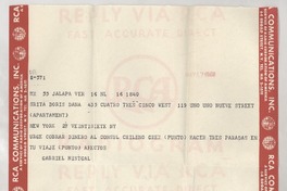 [Telegrama] 1949 mayo 17, Veracruz, México [a] Doris Dana, New York