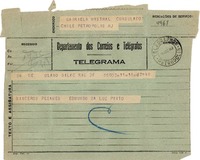 [Telegrama] 1943 ago. 18, Río de Janeiro [a] Gabriela Mistral, Petrópolis