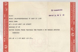 [Telegrama] 1949 mayo 25, Veracruz, México [a] Doris Dana, New York