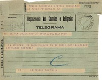 [Telegrama] 1943 ago. 16, Rio DF, [Brasil] [a] Gabriella [i.e. Gabriela] Mistral, Consulado de Chile, Petrópolis, RJ, [Brasil]