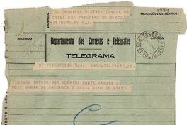 [Telegrama] 1943 ago. 21, Petrópolis [a] Gabriela Mistral, Petrópolis