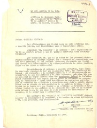 [Carta] 1947 dic., Santiago, Chile [a] Gabriela Mistral