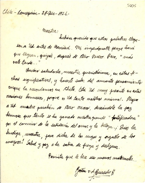 [Carta] 1951 dic. 28, Concepción, Chile [a] Gabriela Mistral