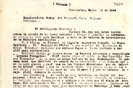 [Carta] 1944 ene. 31, Petrópolis, [Brasil] [a] Benjamín Claro Velasco, Santiago, [Chile]