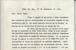 [Carta] 1979 nov. 22, Viña del Mar, Chile [a] Doris Dana, New York, Estados Unidos