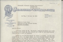 [Carta] 1960 mayo 3, La Paz, Bolivia [a] Doris Dana, Santiago de Chile