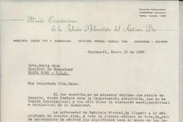 [Carta] 1957 ene. 10, Guayaquil, Ecuador [a] Doris Dana, Nueva York, Estados Unidos