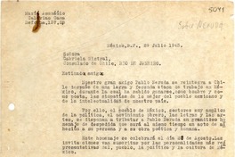 [Carta] 1943 jul. 29, México D. F. [a] Gabriela Mistral, Río de Janeiro