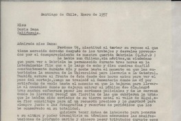 [Carta] 1957 ene., Santiago de Chile [a] Doris Dana, Nueva York, Estados Unidos