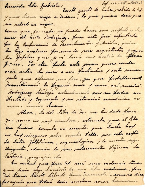 [Carta] 1948 sept. 14, [Vicuña, Chile] [a] Gabriela Mistral