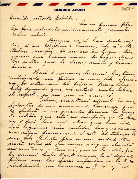 [Carta] 1949 oct. 4, Vicuña [a] Gabriela Mistral