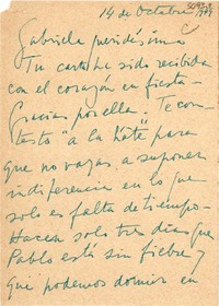 [Carta] 1949 oct. 14, [Europa?] [a] Gabriela [Mistral]