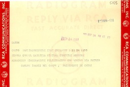 [Telegrama] 1953 sept. 24, Santiago, Chile [a] Gabriela Mistral, New York