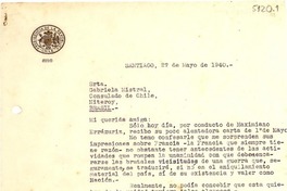 [Carta] 1940 mayo 27, Santiago, Chile [a] Gabriela Mistral, Niteroi, Brasil