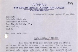 [Carta] 1942 sept. 1, Santiago, [Chile] [a] Gabriela Mistral, Petrópolis, Brasil