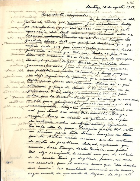 [Carta] 1951 ago. 18, Santiago, [Chile] [a] [Gabriela Mistral]