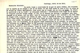 [Carta] 1952 abr. 26, Santiago, [Chile] [a] Gabriela Mistral