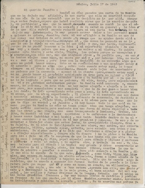 [Carta] 1943 jul. 17, México [a] Juan Miguel Godoy