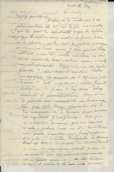 [Carta] 1943 ago. 2, México [a] Gabriela Mistral