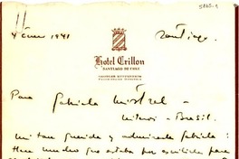 [Carta] 1941 ene. 4, Santiago, [Chile] [a] Gabriela Mistral, Los Angeles, [EE.UU.]