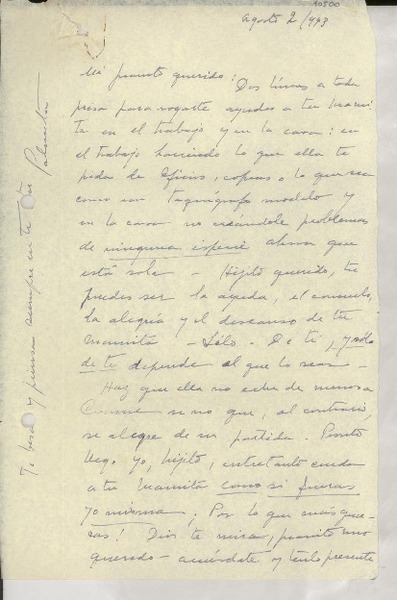 [Carta] 1943 ago. 2, México [a] Juan Miguel Godoy