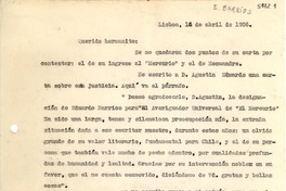 [Carta] 1936 abr. 14, Lisboa [a] Eduardo Barrios