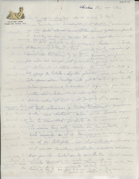 [Carta] 1945 nov. 3, Chichén Itzá, [México] [a] Gabriela Mistral
