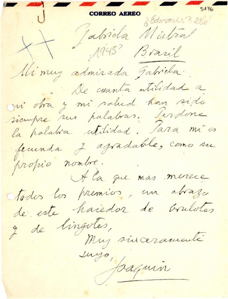 [Carta] [1945?], [Chile?] [a] Gabriela Mistral, Brasil