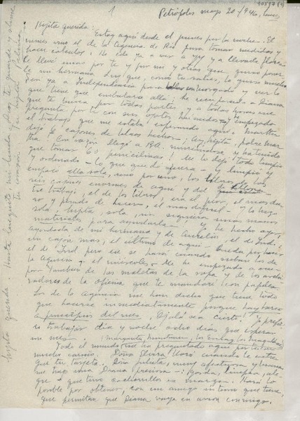 [Carta] 1946 mayo 20, Petrópolis, [Brasil] [a] Gabriela Mistral