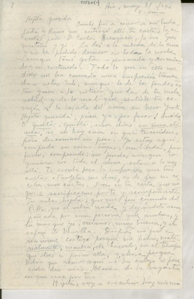 [Carta] 1946 mayo 31, Río de Janeiro [a] Gabriela Mistral