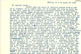 [Carta] 1952 mar. 6, México [a] Doris [Dana]