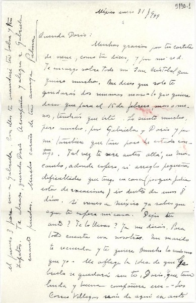 [Carta] 1949 ene. 31, México [a] Doris Dana