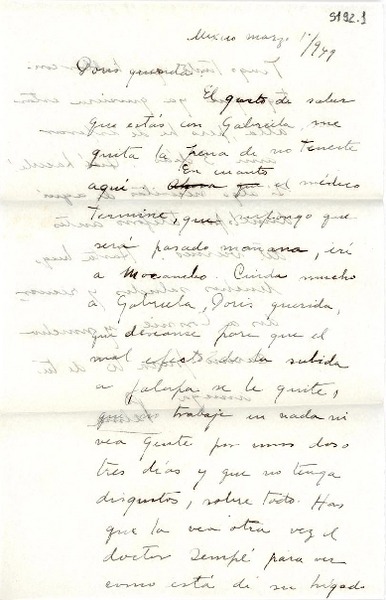 [Carta] 1949 mar. 1, México [a] Doris Dana