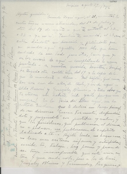 [Carta] 1946 ago. 27, México [a] Gabriela Mistral